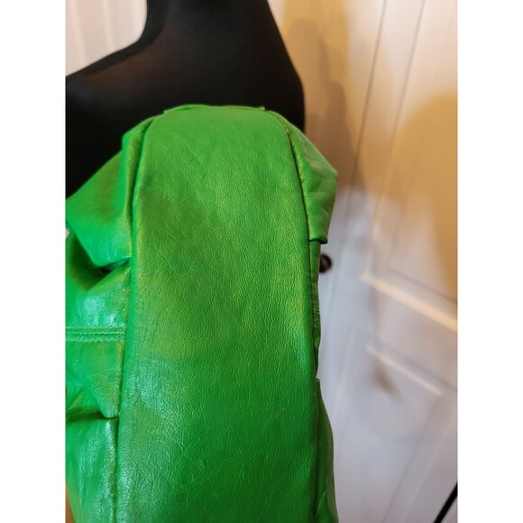 Kelly Green Faux Leather Mini Bag Silver Hardware y2k Retro Slouchy - Picture 4 of 6